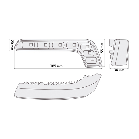 Feux de jour avec 7 hipower LED LxHxT 185x20x34x55mm-Chrome