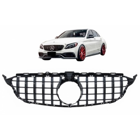 Front Grille suitable for MERCEDES C-Class W205 S205 C205 S205 (2014-2018) GT-R Panamericana Design Black With/Without 360 Camer