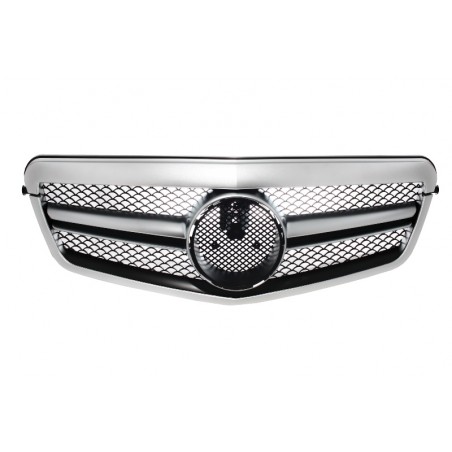 Front Central Grille suitable for MERCEDES E Class W212 S212 (2009-2013) Facelift Single Stripe Design Silver Aluminum