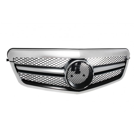 Front Central Grille suitable for MERCEDES E Class W212 S212 (2009-2013) Facelift Single Stripe Design Silver Aluminum