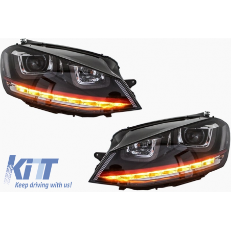 Headlights 3D LED DRL suitable for VW Golf 7 VII RHD (2012-2017) RED R20 GTI Look LED Turn Light