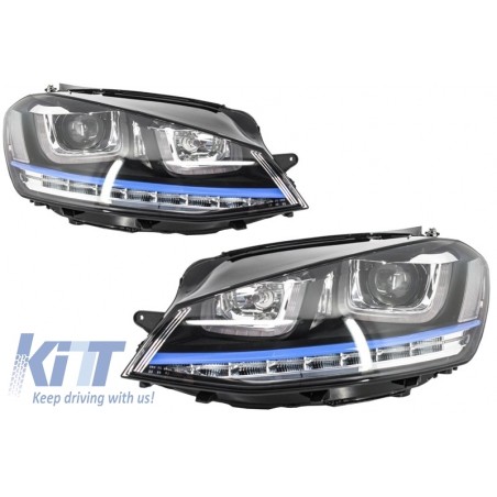 Headlights 3D LED DRL suitable for VW Golf 7 VII (2012-2017) Blue GTE Look LED Turn Light suitable for RHD