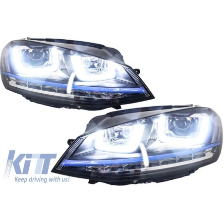 Headlights 3D LED DRL suitable for VW Golf 7 VII (2012-2017) Blue GTE Look LED Turn Light suitable for RHD