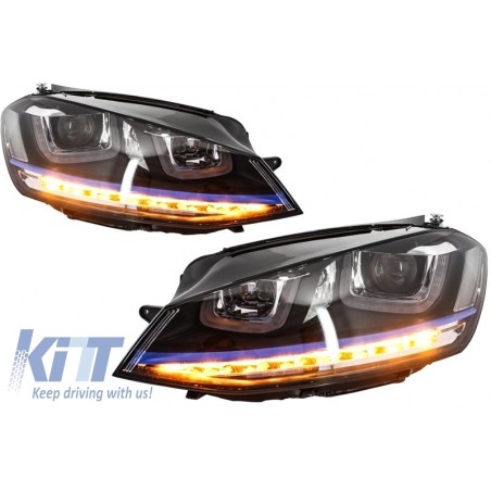 Headlights 3D LED DRL suitable for VW Golf 7 VII (2012-2017) Blue GTE Look LED Turn Light suitable for RHD