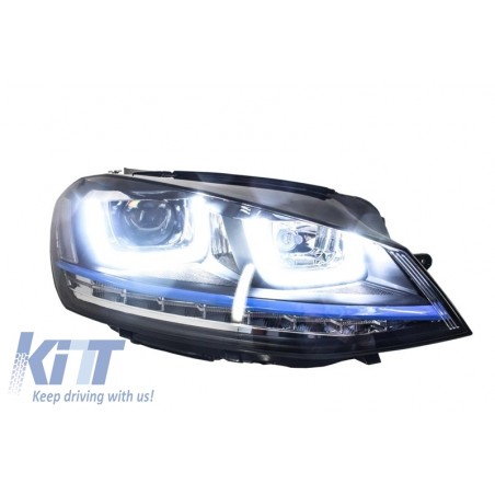 Headlights 3D LED DRL suitable for VW Golf 7 VII (2012-2017) Blue GTE Look LED Turn Light suitable for RHD