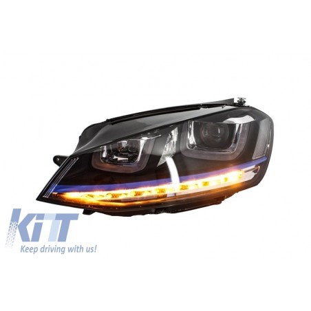 Headlights 3D LED DRL suitable for VW Golf 7 VII (2012-2017) Blue GTE Look LED Turn Light suitable for RHD