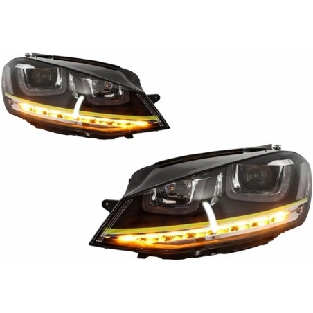 Headlights 3D LED DRL suitable for VW Golf 7 VII (2012-2017) Yellow R400 Look LED Turn Light  suitable for RHD