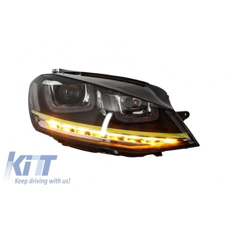 Headlights 3D LED DRL suitable for VW Golf 7 VII (2012-2017) Yellow R400 Look LED Turn Light  suitable for RHD