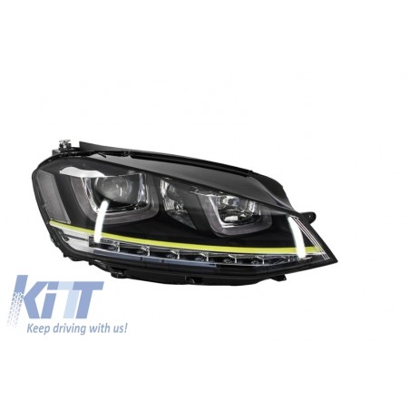 Headlights 3D LED DRL suitable for VW Golf 7 VII (2012-2017) Yellow R400 Look LED Turn Light  suitable for RHD