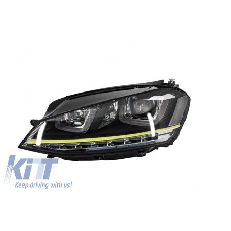 Headlights 3D LED DRL suitable for VW Golf 7 VII (2012-2017) Yellow R400 Look LED Turn Light  suitable for RHD