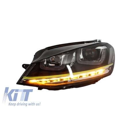 Headlights 3D LED DRL suitable for VW Golf 7 VII (2012-2017) Yellow R400 Look LED Turn Light  suitable for RHD