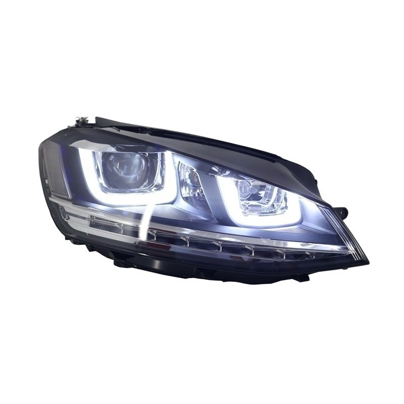 SET DE DEUX PHARES AVANT LOOK XENON AVEC LED 3D FEUX DE JOUR - H7/H1 -  LISERET ROUGE - LOOK GTI - VW GOLF 7 (12-17)