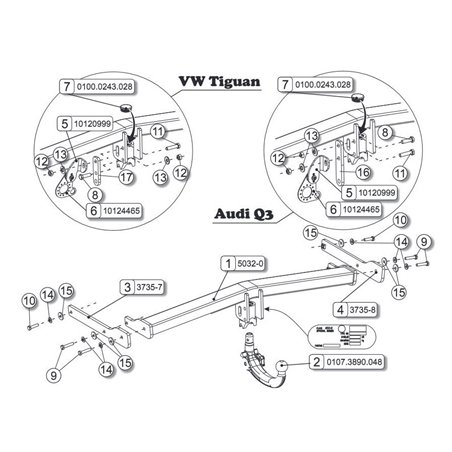 ORIS Attelage de remorque détachable pour VW TIGUAN 1