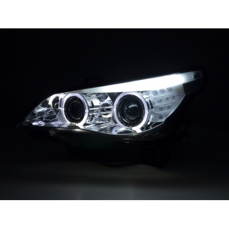 Phares xenon angel eyes LED BMW Série 5 E60 / E61 03-04 chrome