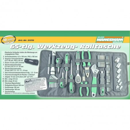 Brüder Mannesmann Pochette à outils enroulable 65 pcs