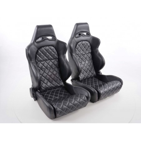 Sièges sport FK Sièges auto demi-coque en cuir artificiel Las Vegas couture noire blanc