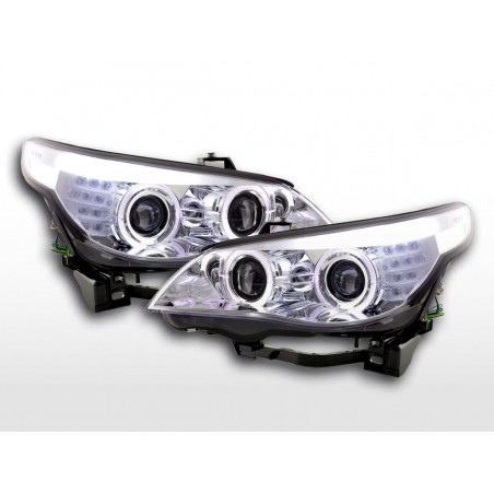 Phares xenon angel eyes LED BMW Série 5 E60 / E61 05-07 chrome