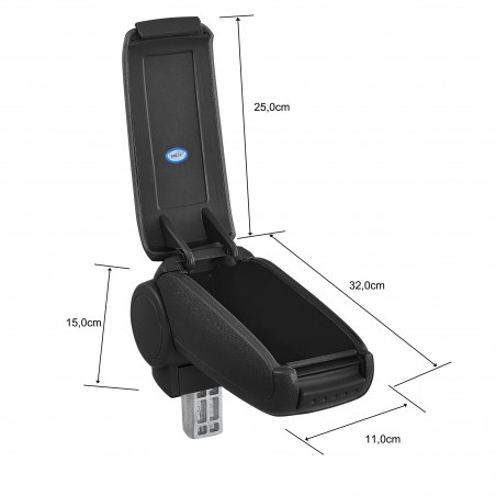 HTD074 Accoudoir central Ford Ka Plus avec compartiment de rangement, Couvercle en simili cuir noir