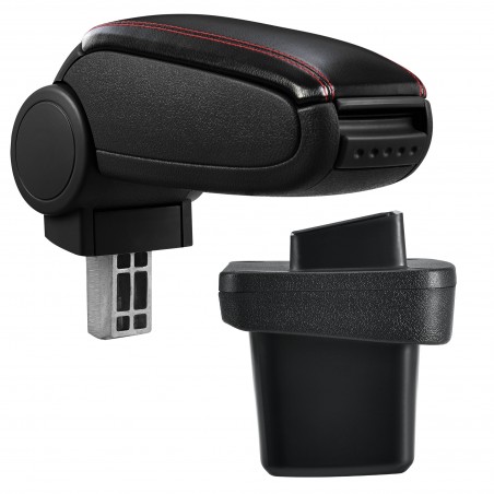 HTD070 + LC502 Center Armrest VW Golf 7 avec compartiment de rangement, Couvercle en simili cuir noir avec couture rouge 