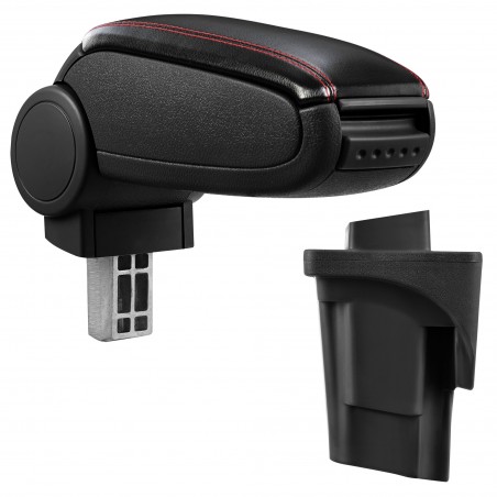 HTD032 + LC502 Accoudoir central Seat Leon 1P avec compartiment de rangement imitation Leather Black avec couture rouge 