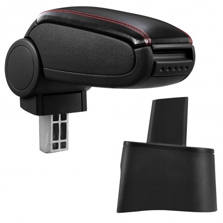 HTD028 + LC502 Accoudoir central Seat Ibiza 6L with Storage compartment, Couvercle en simili cuir noir avec couture rouge 