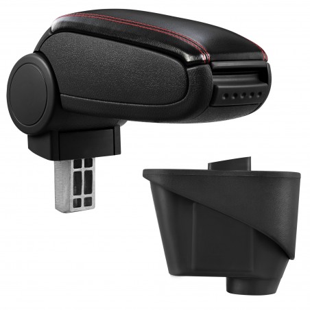 HTD039 + LC502 Accoudoir central Citroen DS3 with Storage compartment, Couvercle en simili cuir noir avec couture rouge 