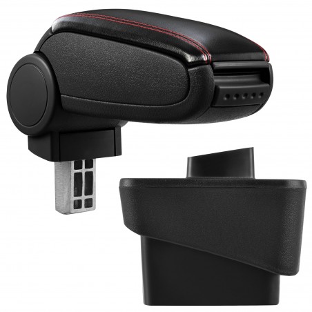 HTD042 + LC502 Accoudoir central Audi A1 avec compartiment de rangement, Couvercle en simili cuir noir avec couture rouge 