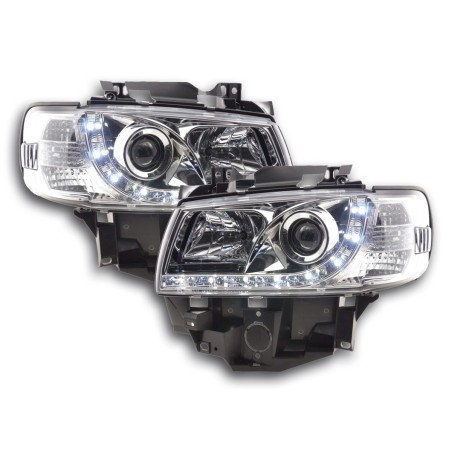 Phare Daylight LED look DRL Bus VW type T4 96-03 chromé pour conduite à droite