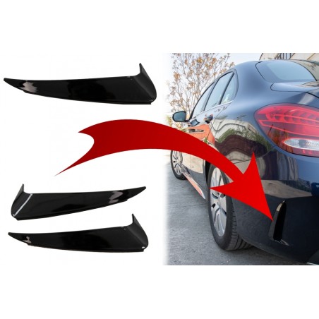 Rear Bumper Flaps Side Fins Flics suitable for Mercedes C Class W205 (2014-2020) Piano Black