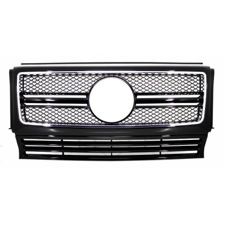 Front Grille Suitable for Mercedes G-Class W463 (1990-2012) G65 Design Piano Black Chrome Frame