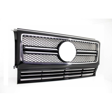 Front Grille Suitable for Mercedes G-Class W463 (1990-2012) G65 Design Piano Black Chrome Frame