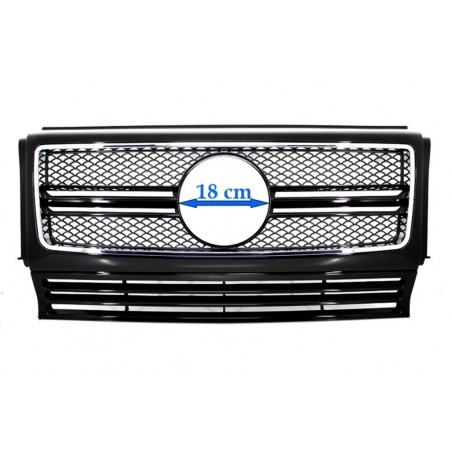 Front Grille Suitable for Mercedes G-Class W463 (1990-2012) G65 Design Piano Black Chrome Frame