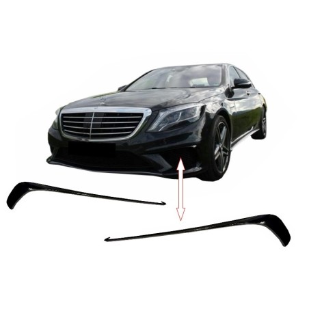 Front Bumper Splitters Fins suitable for Mercedes W222 S-Class S63 Design (2013-up) Black Edition