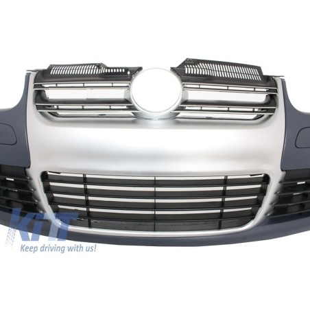 Front Bumper suitable for VW Golf V 5 (2003-2007) Jetta (2005-2010) R32 Look Brushed Aluminium Look Grille