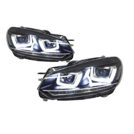 Headlights suitable for VW Golf 6 VI (2008-2013) Golf 7 3D LED DRL U-Design LED Flowing Turning Light Chrome RHD