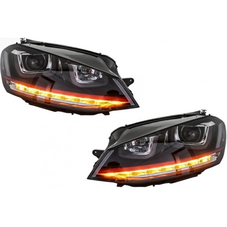 Headlights 3D LED DRL suitable for VW Golf 7 VII (2012-2017) RED R20 GTI Look LED Flowing Turning Lights