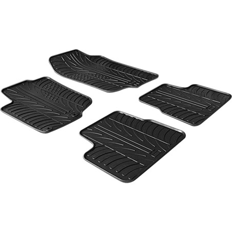 Set tapis de caoutchouc sur mesure pour Peugeot 207 2006- (T profil 4-pièces + clips de montage)