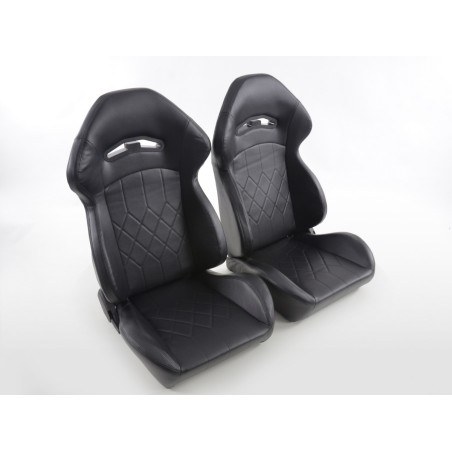 Sièges sport FK Sièges auto demi-coque en cuir synthétique noir couture noir