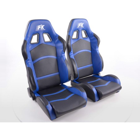 Sièges sport FK Sièges demi-coque auto Set Cyberstar cuir synthétique noir / bleu