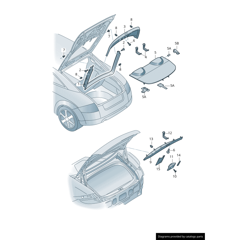 Plage arrière / Couvercle pour couvre coffre abimée Audi TT 8N ref