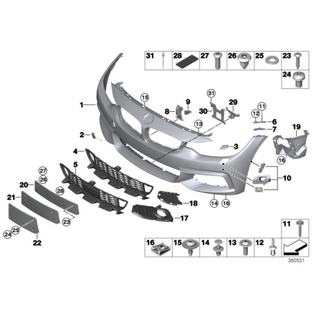 Kit de réparation du support de caméra PDC du pare-chocs avant M Sport - Pièce d'origine BMW 51118065982