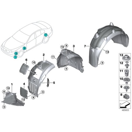 Garde-boue avant arrière côté gauche - Pièce d'origine BMW 51717340795