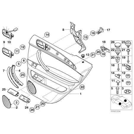 Cache haut-parleur noir de porte gauche - Pièce d'origine BMW 51428265471