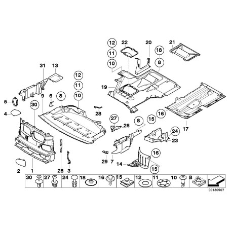 Côté gauche du compartiment moteur avec écran et conduit de frein - Pièce d'origine BMW 51717892297