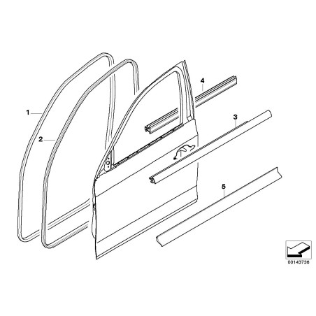 Cache/couvercle de canal noir mat/ joint avant gauche - Pièce d'origine BMW 51337060235