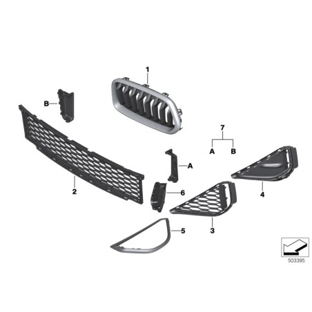 Pièce d'origine BMW 51118069097/51118069098 - Ensemble de grilles latérales de pare-chocs avant gauche et droit.