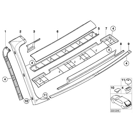 BMW/Encadrement de vitre arrière noir supérieur - Pièce d'origine BMW51498194672