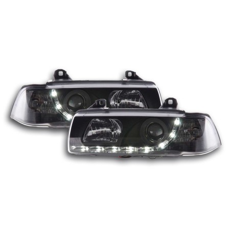 Phares Daylight Feux de jour à LED BMW Série 3 E36 Limo / Touring noir pour conduite à droite