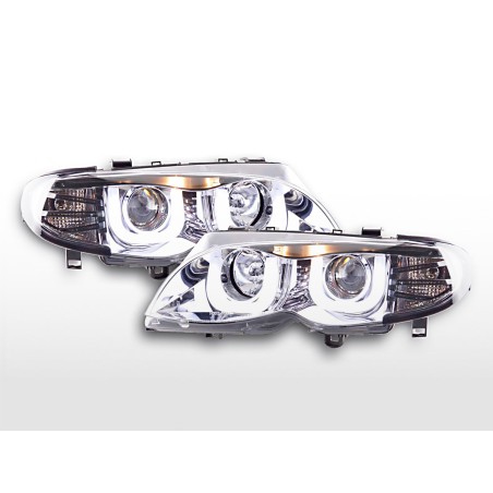 Phare Daylight LED look DRL BMW Série 3 E46 Limo / Touring 02-05 chrome pour conduite à droite