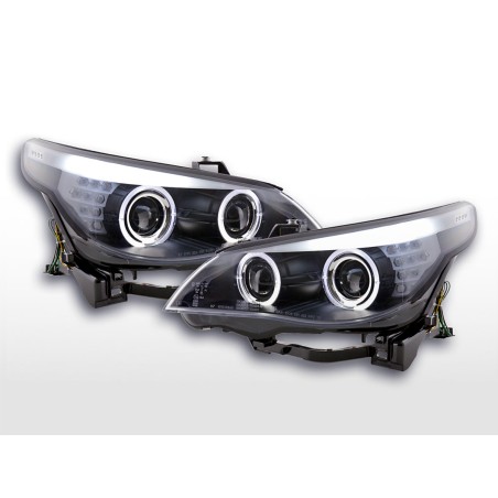 Phares xenon angel eyes CCFL BMW 5er E60 / E61 03-04 noir pour conduite à droite